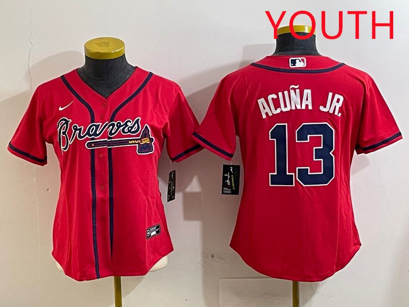 Youth Atlanta Braves #13 Acuna jr Red Game 2025 Nike MLB Jersey style 1->youth mlb jersey->Youth Jersey